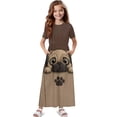 thumbnail image 1 of Uourmeti Cute Pug Paw Print Girls Maxi Summer Dress with Pocket Short Sleeve Spring Boho Long Sundress Casual School for Kids, Size 13-14 Years, 1 of 7