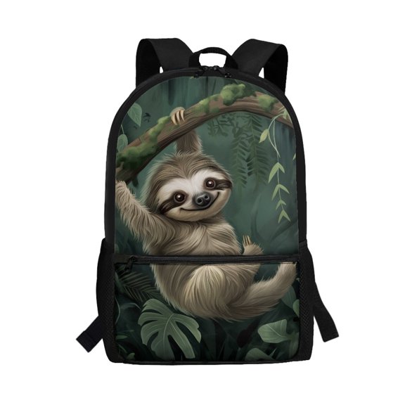 Uourmeti Cute Sloth Jungle Print Backpack, Lightweight Travel Backpack 17 Inch Personalized Daypack for School Work