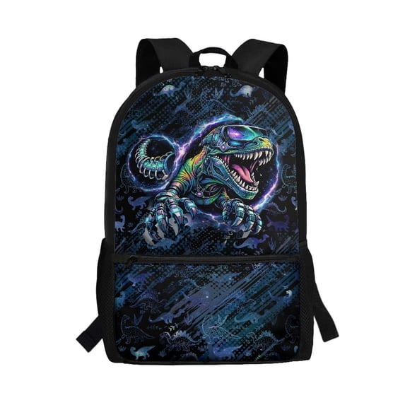 Uourmeti Cyber Dinosaur Print School Backpack, Lightweight Daily Backpack 17 Inch Smooth Zipper Polyester Backpack for Travel Daily Use