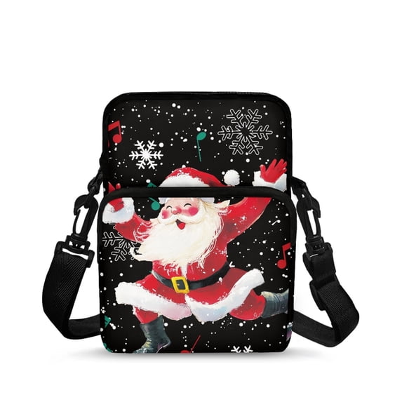 Uourmeti Dancing Santa Snowflake Decoration Lightweight Crossbody Purse, Polyester Crossbody Bags with Pocket Cell Phone Crossbody Bag for Travel Daily Use