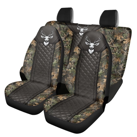 Uourmeti Deer Camo Print Car Seat Covers 3 PCS Car Seat Covers Full Set Breathable Automotive Interior Protection Suitable for Trucks Cars