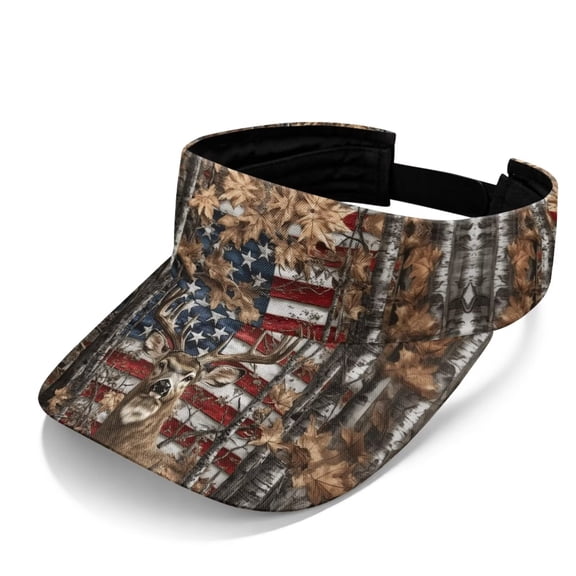 Uourmeti Deer Leaves Camouflage Print Sports Sun Visor Hats Adjustable Wide Open Top Sun Visors Hat Summer Hat Outdoor Running Travel Beach Cap Women Men
