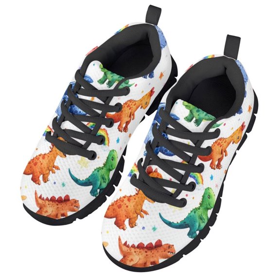 Uourmeti Dinosaur Running Shoes for Boys Size 3 Tennis Shoes for Kids Walking Sneakers Lace Up Non Slip Cartoon Trainers School Grade Sneakers