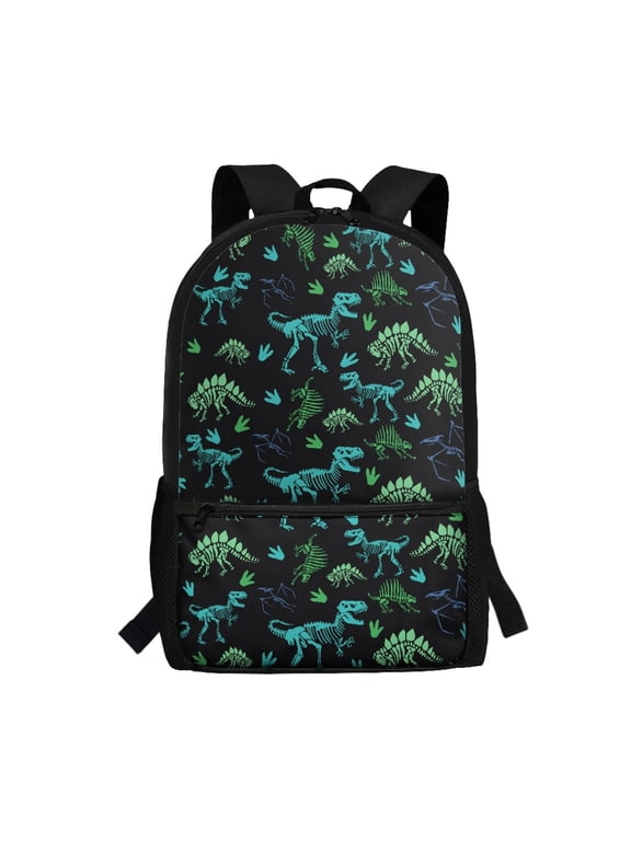 Dinosaur Skeleton & Fossil Footprint Pattern Travel Bag, Personalized Backpack 17 Inch Large Capacity School Backpack for Night Out Daily Use