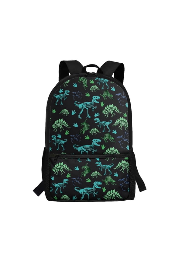Dinosaur Skeleton & Fossil Footprint Pattern Travel Bag, Personalized Backpack 17 Inch Large Capacity School Backpack for Night Out Daily Use
