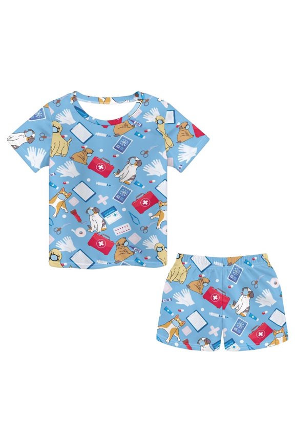 Dog Cat Printed Girls Short Sleeve Summer Outfits Youth Tracksuit 2 Piece Cap Top and Shorts Set with Pocket Cute Clothes for Teen Girls Casual Workout Tennis Running