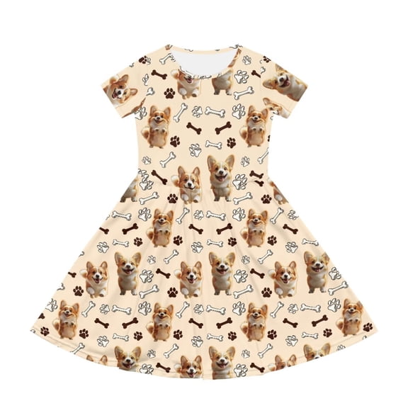 Uourmeti Dog Dresses for Girls 10-12 Cute Crewneck Swing Dress Summer Short Sleeve Beach Dresses Trendy Party Dresses with Pockets