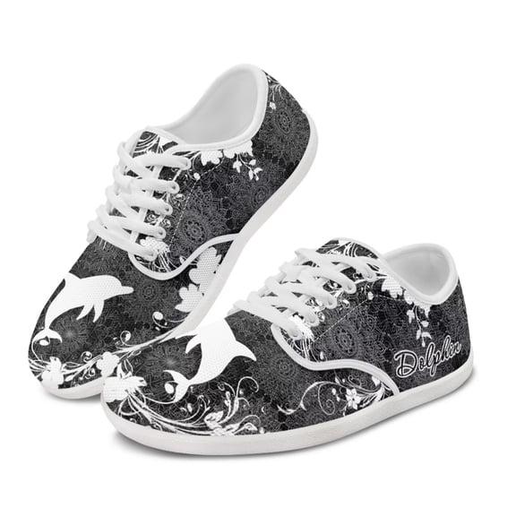 Uourmeti Dolphin Boho Floral Print Barefoot Shoes Women Funny Trainers Ladies Casual Fashion Walking Sneaker Lightweight Comfortable