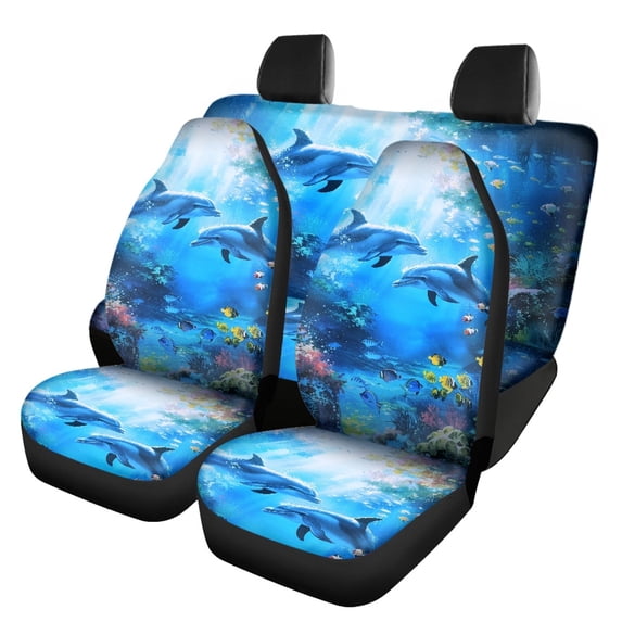 Uourmeti Dolphins Car Seat Covers Full Set 3 Pack, Car Seat Cover Full Set Polyester Protect Easy to Install for Cars Trucks most Cars