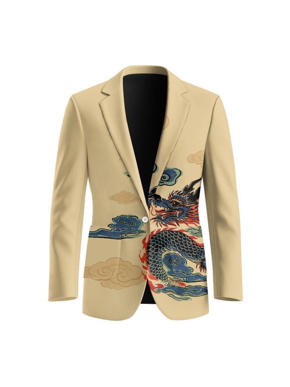 Dragon Cloud Print Suit Separates Coat, Regular Fit Slim Fit Polyester Blazers for Formal Prom and Groom Wear