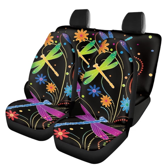 Uourmeti Dragonflies Dots Car Seat Covers 3 PCS, Car Seat Covers Full Set Polyester Breathable Soft for Sedans most Cars Trucks