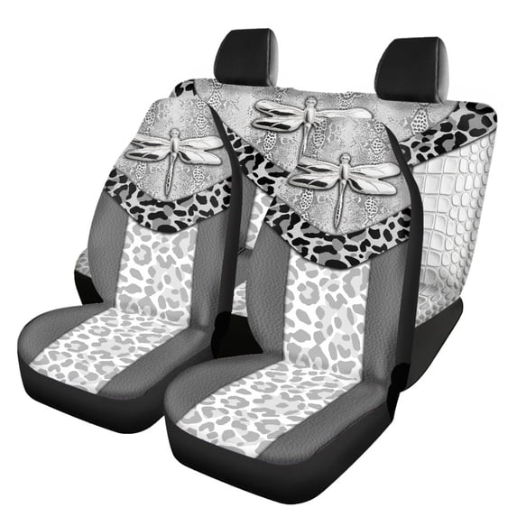Uourmeti Dragonfly Leopard Car Seat Covers 3 PCS, Car Seat Covers Full Set Polyester Breathable Easy Installation for Truck Sedans SUV