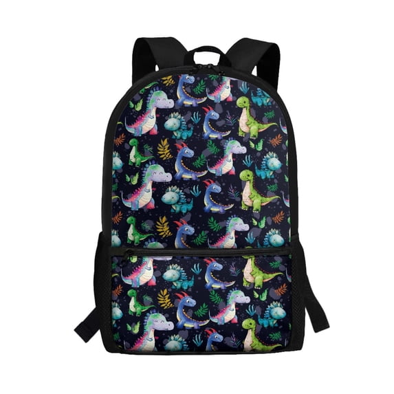 Uourmeti Durable 17 Inch Backpack for Work Tourism, Smooth Zippers Side Mesh Pockets Large Capacity Daypack, Colorful Dinosaur Pattern