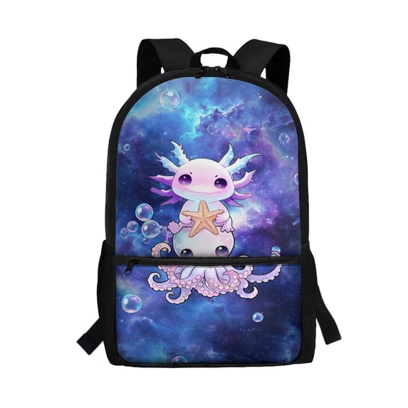 Uourmeti Durable 17 Inch School Backpack, Durable Fabric Adjustable Comfort Shoulder Adjustable Comfort Straps Student Bookbag, Axolotl Galaxy Pattern