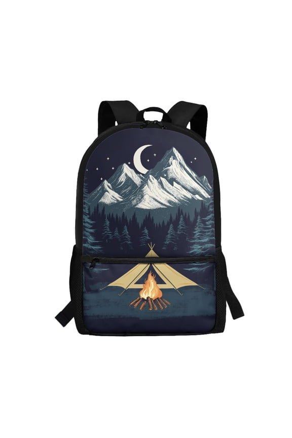 Durable 17 Inchs Backpack for Travel School, Adjustable Padded Straps Spacious Storage Adjustable Shoulder Straps School Backpack, Camping Campfire Print