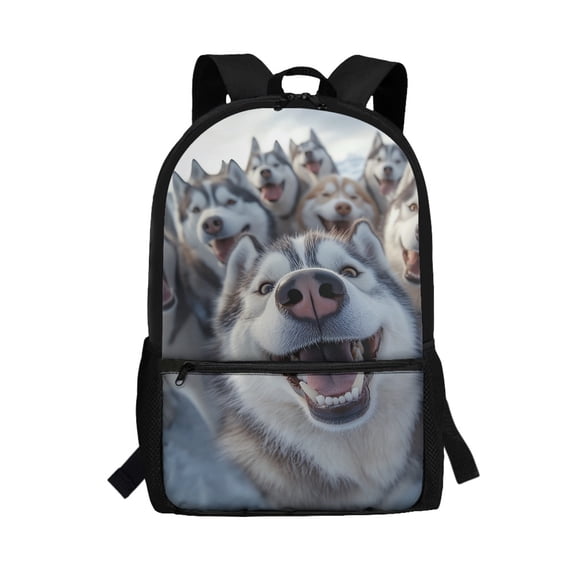 Uourmeti Durable Fabric 17 Inch Daypack for Travel School, Large Capacity Side Pockets Adjustable Shoulder Straps Backpack, Husky Pattern