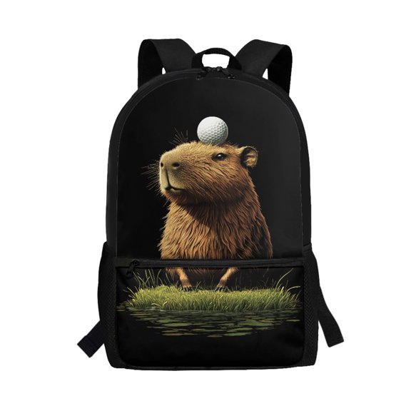 Uourmeti Durable Fabric School Backpack for Outdoor Travel, 17 Inch Multiple Pockets Student Bookbag, Capybara Golf