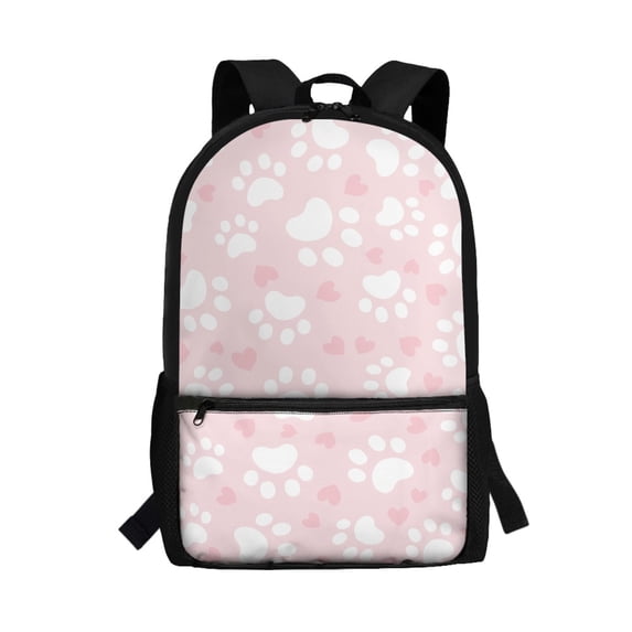 Uourmeti Durable Zippered 17 Inch Backpack for Daily Use Outdoor, Front Pocket Spacious Interior School Backpack, Pink Paw Prints