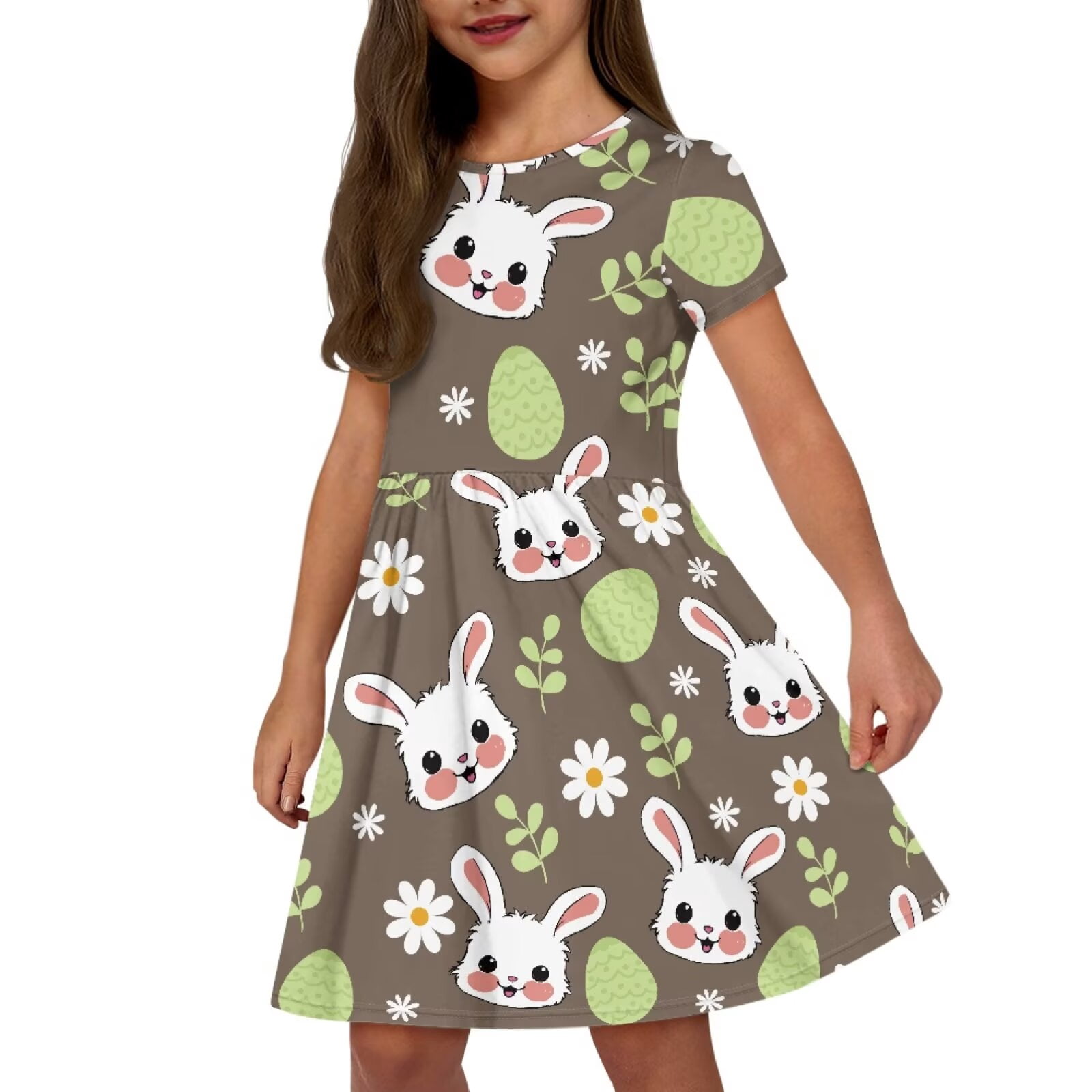 Uourmeti Easter Bunny Dresses 2-3T Girls Cute Short Sleeve Swing Dress ...