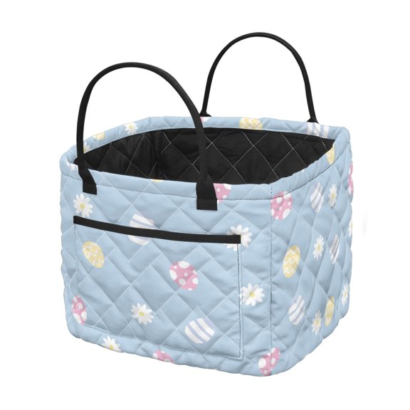 Uourmeti Easter Egg Floral Pattern Polyester Quilted Storage Basket with Portable for Picnic, Collapsible Storage Basket for Books