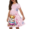 thumbnail image 1 of Uourmeti Easter Short Sleeve Dresses for Girls 2-14Y Cute Corgi Crewneck Midi Dress Lightweight Soft Swing Dresses with Pockets Holiday Clothes, 1 of 6