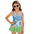 thumbnail image 1 of Uourmeti Easter-Themed Cartoon Bunny & Eggs Skirted One-Piece Swimsuit for Girls - Quick Dry, Stretchy Beach Swim Dress for Pool & Vacation, 1 of 8