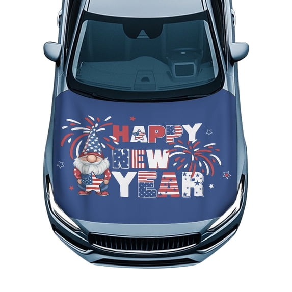 Uourmeti Elastic Car Hood Covers Protection Stretch Fabric, Elastic Band Design Cars Accessories Happy New Year Car Hood Cover for Suvs Autos