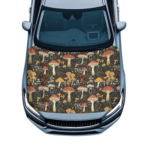 Uourmeti Elastic Car Hood Flag Cover for Sedans Pickup Trucks, UV Resistant Car Hood Cover, Removable Vintage Mushroom & Wild Floral Pattern Car Hood Cover Protector