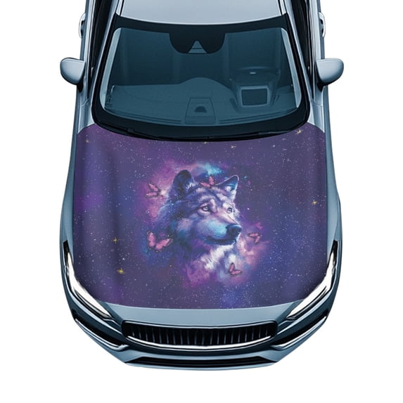 Uourmeti Elastic Fabric Car Engine Hood Protector, Galaxy Wolf Butterfly Car Cover Stretch Fabric Sunproof Car Hood Cover for Van Sedans Trucks