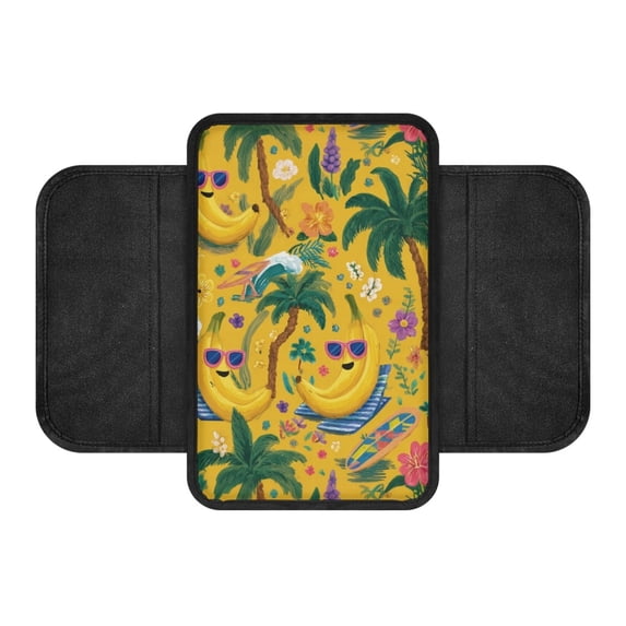 Uourmeti Elastic Polyester Car Arm Rest Cover with Waterproof Soft Pad, Anti Scratch Center Console Pad for Most Suvs and Trucks, Surfing Banana Center Console Box Pad