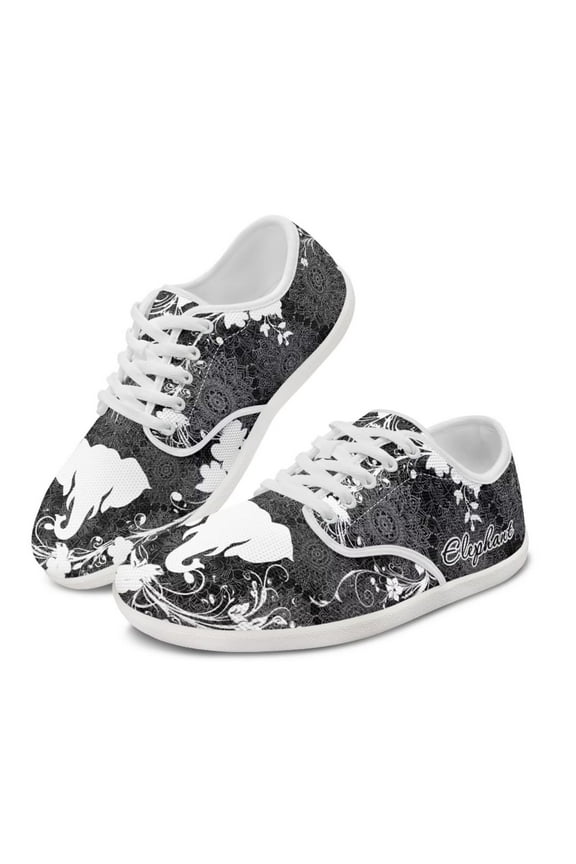 Elephant Boho Mandala Print Barefoot Shoes Women Wide Toe Box Barefoot Shoe Women's Classic Lace Up Business Sneakers Fashion Flat Barefoot Low Cut Shoes