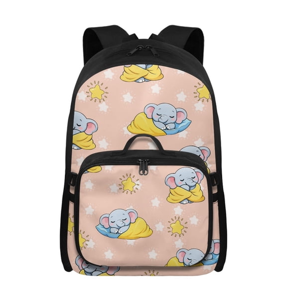 Uourmeti Elephant Cloud Girls Backpack with Detachable Lunch Bag Ages 8-10 Primary School Bags Attached Lunch Box 2 in 1 Lightweight Knapsack 17 Inch