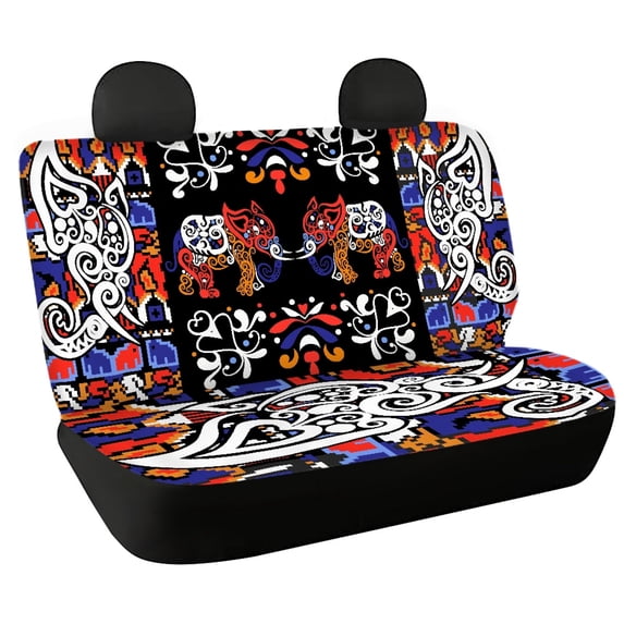 Uourmeti Elephant Folk Pattern Full Wrap Car Seat Cover for Car Interior Automotive, Comfortable Rear Bench Seat Covers Stretch Car Back Seat Cover Protectors