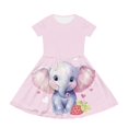thumbnail image 1 of Uourmeti Elephant Short Sleeve Dresses for Girls 3-4 Strawberry Crewneck Knee Length A-Line Dress Casual Sundresses with Pockets, 1 of 6