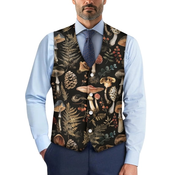 Uourmeti Fantasy Mushroom Dress Jackets for Formal Wedding, Button Waistcoat Vest Slim Woven Fabric Suit Vest for Men