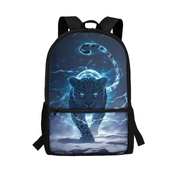 Uourmeti Fashion Backpack for Outdoor School, 17 Inch Personalized Student Bookbag, Blue Lightning Leopard Pattern