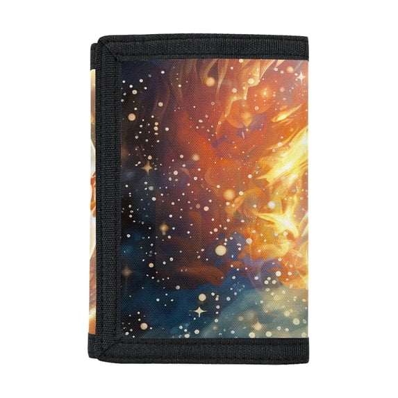 Uourmeti Fiery Baseball Print Large Capacity Trifold Card Wallet, Polyester Fabric Kids Trifold Wallet Compact Children's Wallet for Travel Shopping