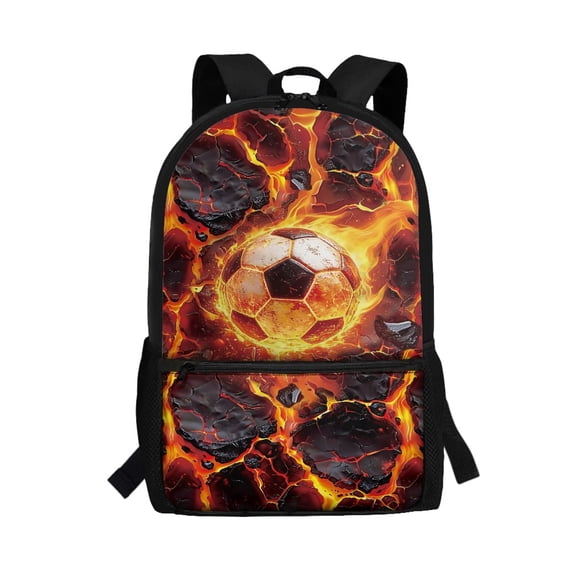 Uourmeti Fiery Lava Soccer Ball Backpack for Students, 17 Inchs Personalized Adjustable Comfort Straps School Backpack for Travel Work