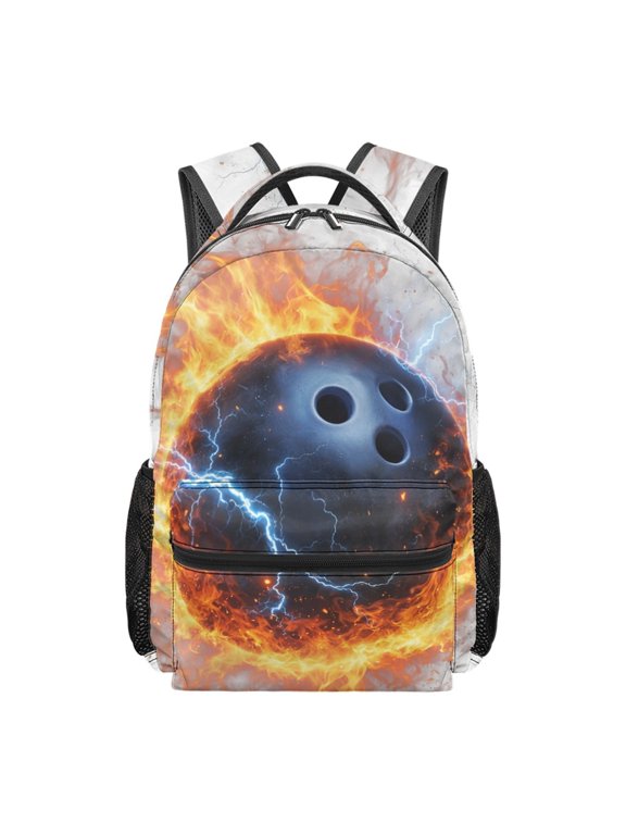 Fire Bowling Ball Backpack for Boys 12-14 Outdoor Travel Daypack Elementary School Bag Lightweight Large Capacity Rucksack