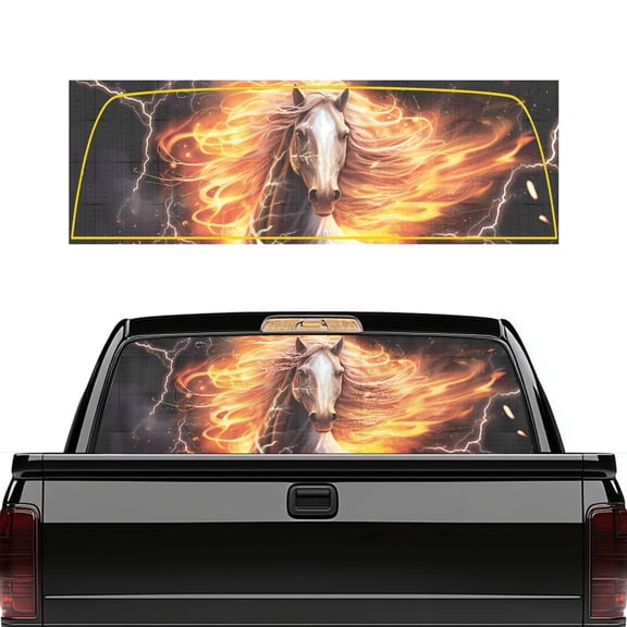 Uourmeti Fire Horse Rear Window Decals 66.9 x 22.4 Inches, Perforated Vinyl Decal, Weatherproof Graphics for Most Pickup Trucks Rear Window Personalized Art