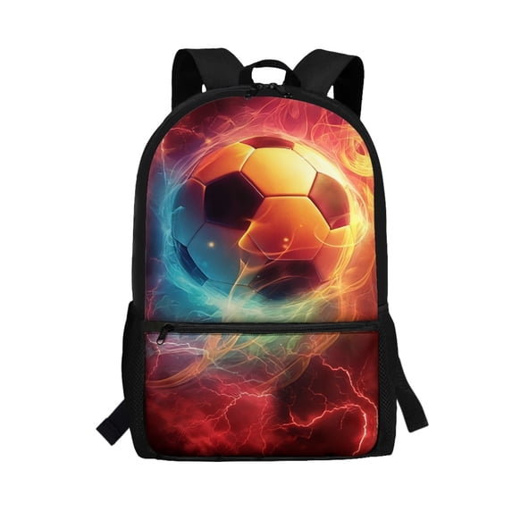 Uourmeti Flame Soccer Design Spacious Storage Backpack, 17 Inch Smooth Zipper School Backpack High Quality Student Bookbag for Adults