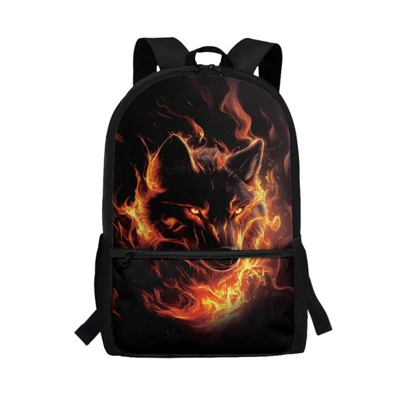 Uourmeti Flame Wolf Head Backpack for Travel Work, Rich Texture Sturdy Stitching Backpack Travel Bag Durable School Backpack