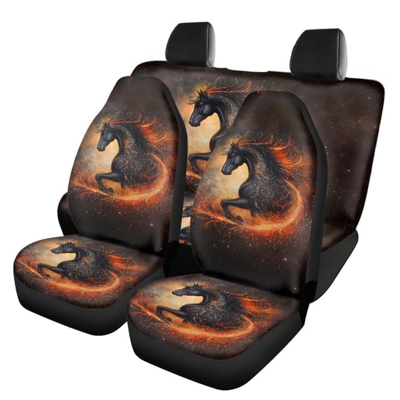 Uourmeti Flaming Horse Art Car Seat Covers Stretchy Car Seat Covers Full Set Full Backrest Auto Decor Interior Fit for Cars Truck