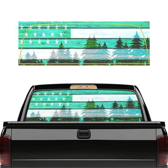 Uourmeti Forest Flag Rear Window Decals 66.9 x 22.4 Inch for Trucks, Vinyl Decals Fit Most Pickup Trucks and SUV, Sun Blocking Decoration for Car Rear Windshield