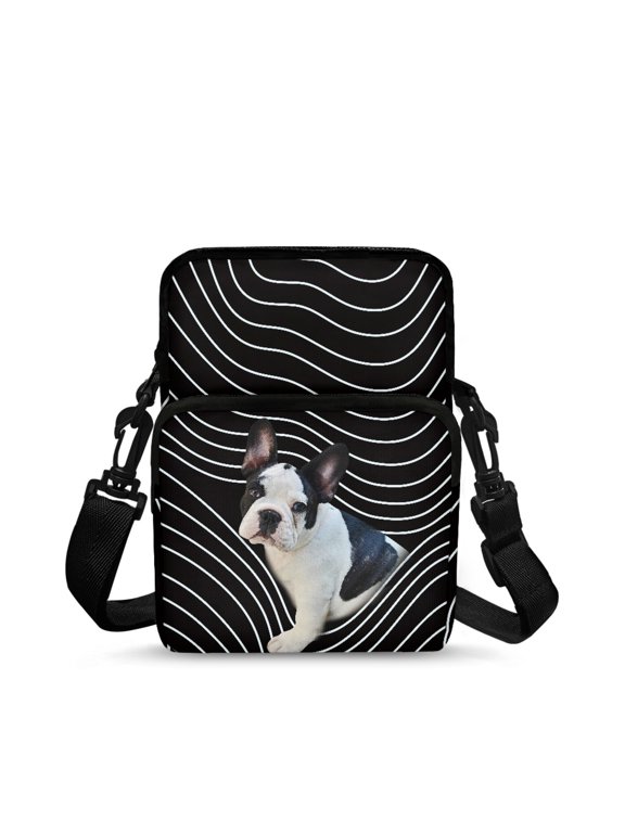 French Bulldog Crossbody Bag for Office, Zippered Double Deck over Shoulder Bags for Women Shoulder Bag