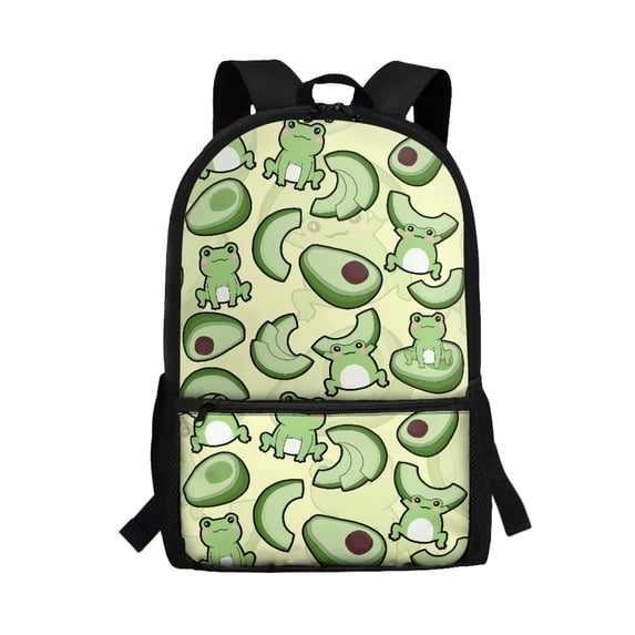 Uourmeti Frog & Avocado Lightweight Backpack, 17 Inch Big Capacity Daypack Personalized School Backpack for Teens