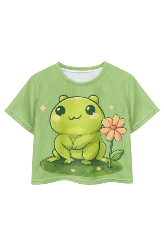 Frog Kids Crop Tops for Girls 7-8Y Cute Short Crew Neck Pullover Summer Casual Sports T-Shirt