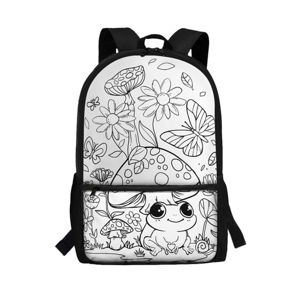 Uourmeti Frog and Butterfly Pattern Backpack, Large Capacity Polyester Backpack 17 Inch Personalized Polyester Daily Backpack for Tourism School