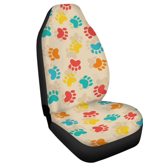 Uourmeti Front Car Seat Cover Non Slip Seat Covers for Cars Polyester Fabric Full Surround, Suitable for SUVs Vehicle, Paw Print Pattern