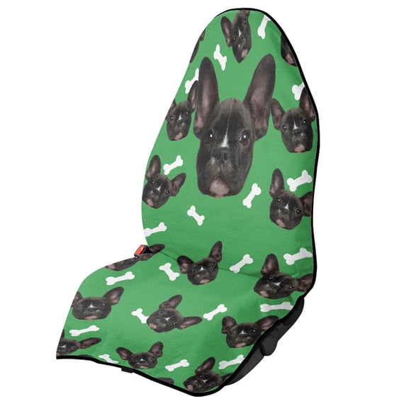 Uourmeti Front Seat Cover Machine Washable Microfiber, Compatible with Car Truck Seat, for Cars Trucks SUVs, French Bulldog Bone Theme